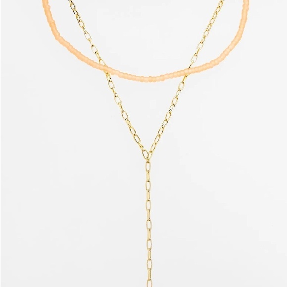 All Saints Two Row Bead & Chain Y Necklace In Blush New - Picture 1 of 4